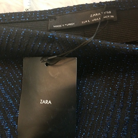 NWT Zara sparkle diamond blue black stretchy midi pencil skirt sz Large - Picture 7 of 7